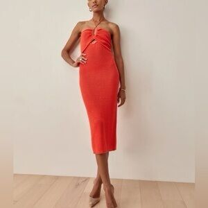Reformation NWT Venete Open Knit Dress in Red (Hot Day)